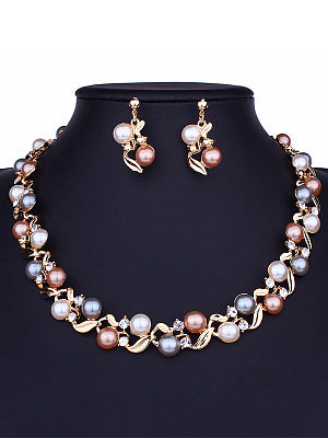 Fashion Creative Colorful Pearl Necklace Earrings Set
