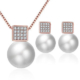Fashion Pearl Square Rose Gold Necklace Stud Earrings Set
