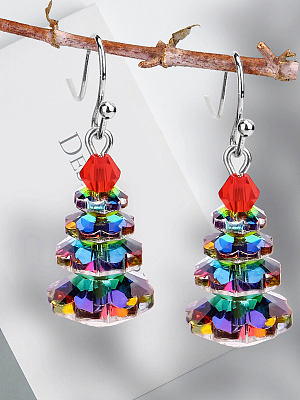 Oorbellen Christmas Tree Earrings Multi-layer Crystal Earrings